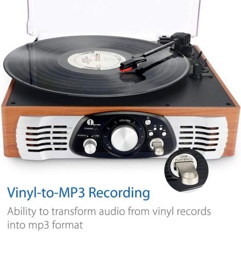 Belt-Drive 3-Speed Stereo Turntable with Built in Speakers, Supports Vinyl to MP3 Recording, USB MP3 Playback, and RCA Output, Natural Wood (FREE POSTAGE)