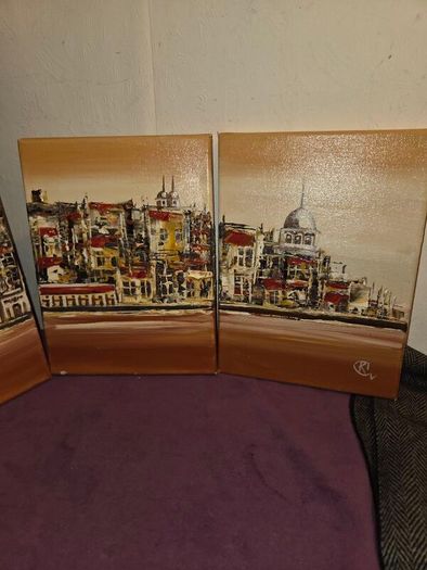 Matching Trio of Oil on Canvas paintings - Signed