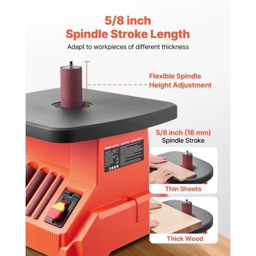 Oscillating Spindle Sander, 2000RPM Benchtop Spindle Sander with 6 Sleeves (12.7-76.2 mm), 16mm Stroke & 390 x 415 mm Wide Worktable for Furniture