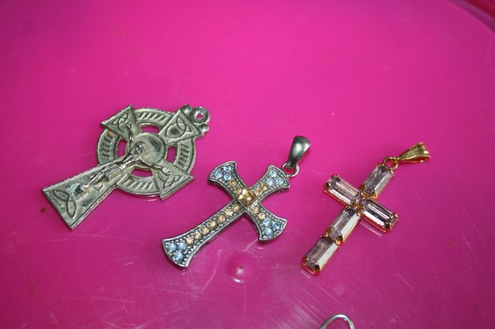 Collection of 5 Crosses Jesus Christian Onyx Zirconia Others 5cm , 3,5cm