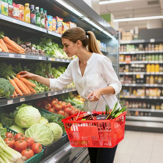 12 PCS, 21L Stackable PE Plastic Grocery Baskets with Metal Handles, Dense Mesh Structure, Holds up to 9.07kg, Portable for Grocery