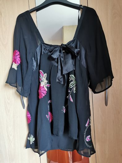 Coast black silk embroidered top UK 12