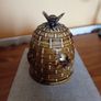 Vintage Porcelain Beehive Honey Pot with Wicker Basket Lid Image 2