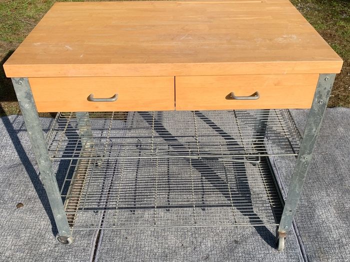 Butcher Block Table Island on wheels