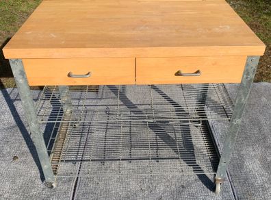 Butcher Block Table Island on wheels