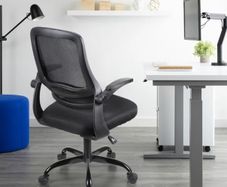 Adjustable ergonomic swivel chair office and study seat with lumbar support height adjustment, 360 rotation, 90 flip up armrests for home office Black