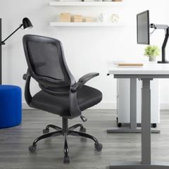 Adjustable ergonomic swivel chair office and study seat with lumbar support height adjustment, 360 rotation, 90 flip up armrests for home office Black
