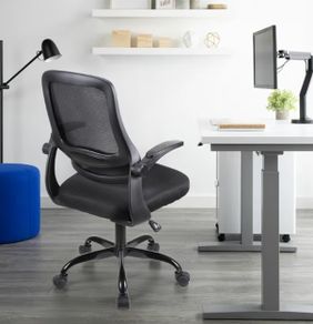Adjustable ergonomic swivel chair office and study seat with lumbar support height adjustment, 360 rotation, 90 flip up armrests for home office Black
