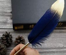 Royal Blue Feather Pen - nice gift - great for marriage signature & guest book entries