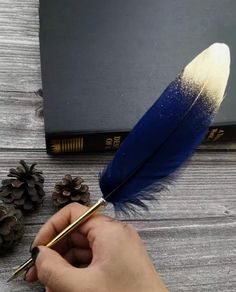 Royal Blue Feather Pen - nice gift - great for marriage signature & guest book entries