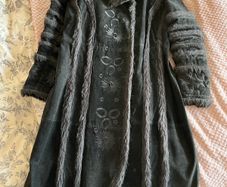 Vintage black embellished long leather coat / black suede long jacket / 90s suede coat / black suede leather coat