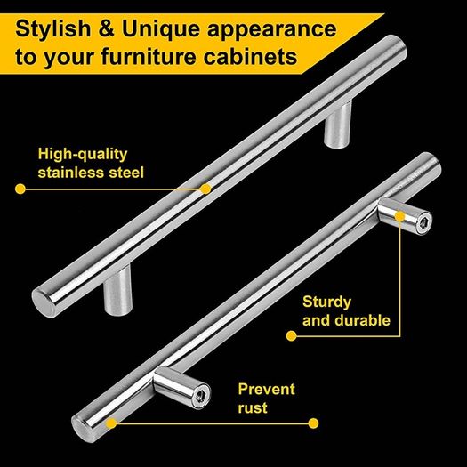 10pcs (200mm Long/ 128mm Hole centres) Stainless Steel Kitchen Cabinet Drawer Handles T Bar Handle Furniture Drawer Pulls Kitchen Cupboard Handles (FREE POSTAGE)