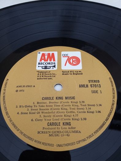Carol King music lp original 1971 folk rock country