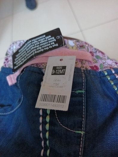 Dunnes Stores  Denim Print Waistband  Baby Girls Trousers.  Age 9-12 months.  B.N.W.T