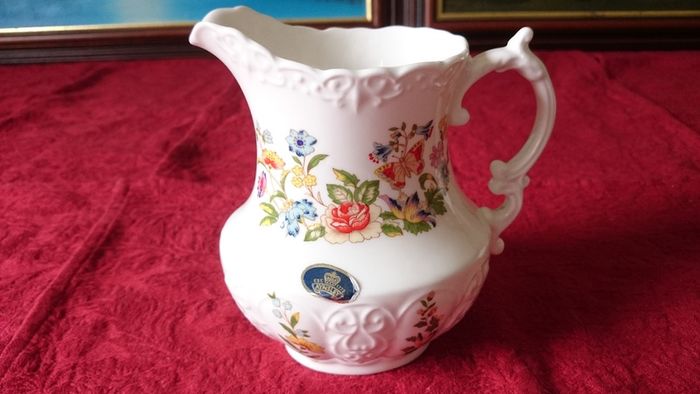 4 Piece Aynsley Cottage Garden Pattern Bone China Rare Tennis Set With Tray And Oban Cup, Tea Pot With Lid And Water Pitcher For One Person Setting Made In England