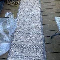 New 240cm x 58cm distressed oatmeal and grey indoor/outdoor runner