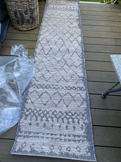 New 240cm x 58cm distressed oatmeal and grey indoor/outdoor runner
