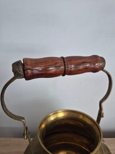 Vintage Etched Brass Teapot with Wooden Handle, Decorative Gold Teapot
