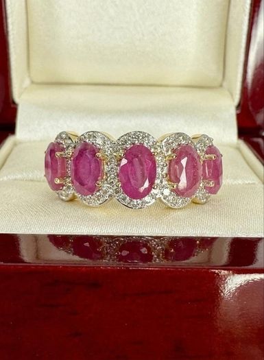 Silver Harry Ivens Designer Ring   925 Gold Plated Silver  Natural Zambian Rubies  White Zircons