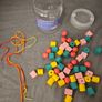 Educational Wooden toys. Hexagonal shape sorter, Tower Ring sorter and Beads Image 10