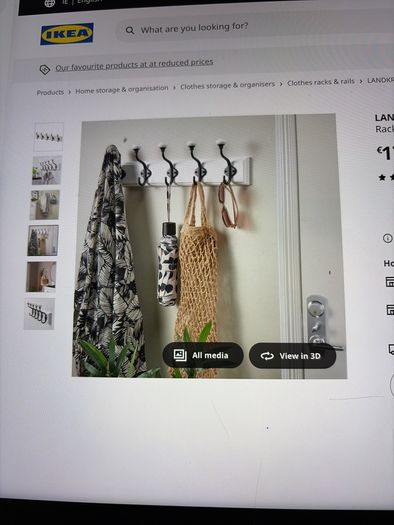 New IKEA Landkrabba Rack wirh 5 hooks , white 50 cm