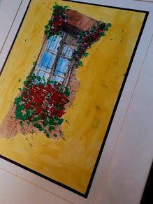 Vintage framed mixed media painting