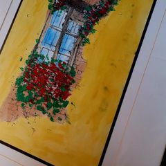 Vintage framed mixed media painting