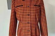 Vintage 1980s Windsmoor wool houndstooth orange black ladies smart jacket M L