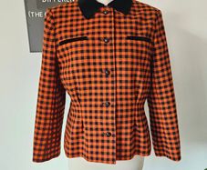 Vintage 1980s Windsmoor wool houndstooth orange black ladies smart jacket M L