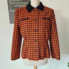 Vintage 1980s Windsmoor wool houndstooth orange black ladies smart jacket M L
