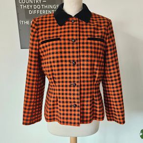 Vintage 1980s Windsmoor wool houndstooth orange black ladies smart jacket M L
