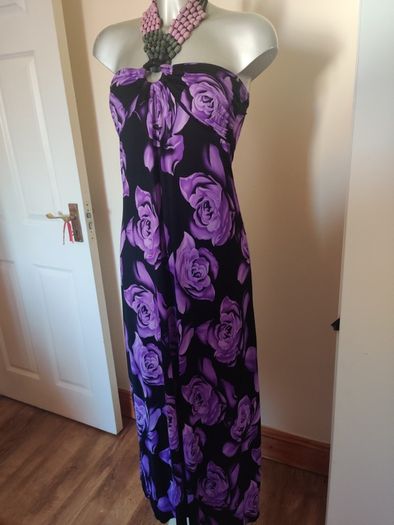 Lili maxi black purple floral halterneck dress size UK10/12 EU38/40 Postage included