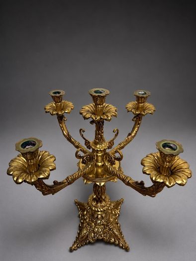 Exquisite Antique 5 Branch French Brass Candelabra