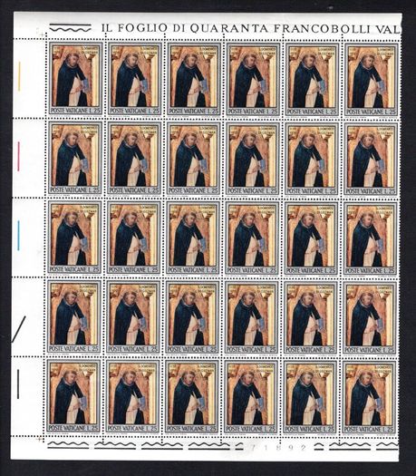 1971 Vatican City The 800th Anniversary of the birth of Holy Dominikus Commemorative Stamps marginal Corner Blocks of 30 Mint Never Hinged (MNH)