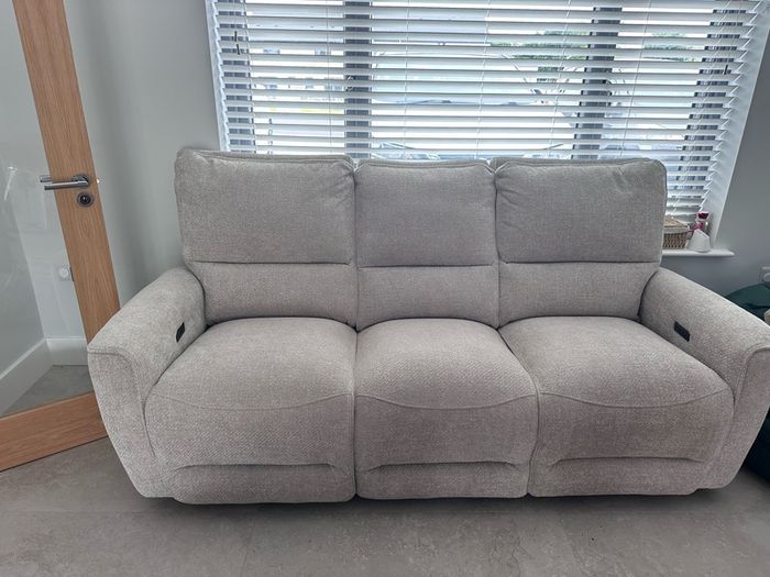 3 Seater Beige Fabric Power Recliner Sofa - Ashbrook