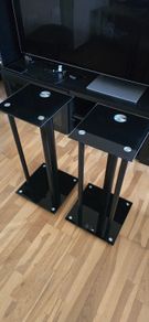 Hama Set of 2 Speaker Stands for Heavy Boxes with Cable Grommets, Vibration Dampers, Universal Stand, Height 64 cm, Max. 30 kg, Black
