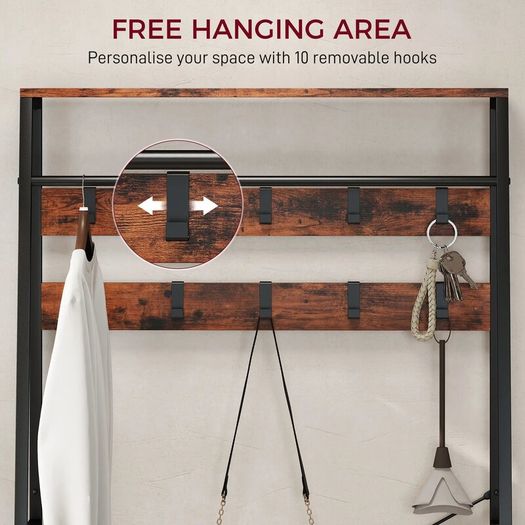 6-in-1 Industrial-Style Hallway Organiser - Brown/Black