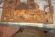 Beautiful Large Old Hand-Carved Wood Panel Indonesian Rural Village Life Scene Sculpture. Post Available, Beautifully carved from a single piece of wood