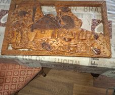 Beautiful Large Old Hand-Carved Wood Panel Indonesian Rural Village Life Scene Sculpture. Post Available, Beautifully carved from a single piece of wood