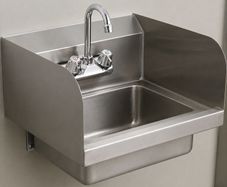 17 x 12.8in Stainless Steel Hand Sink - Wall Mount Design - Faucet & Side Splash