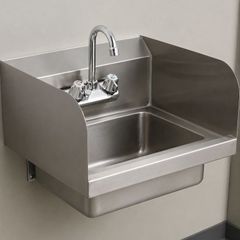 17 x 12.8in Stainless Steel Hand Sink - Wall Mount Design - Faucet & Side Splash