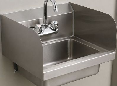 17 x 12.8in Stainless Steel Hand Sink - Wall Mount Design - Faucet & Side Splash