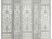 Hand Carved 5-Panel Room Divider Grey 200x165 cm Solid Mango Wood