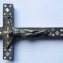 Antique Wooden and Bronze Cross with Mother of Pearl Inlay Image 4