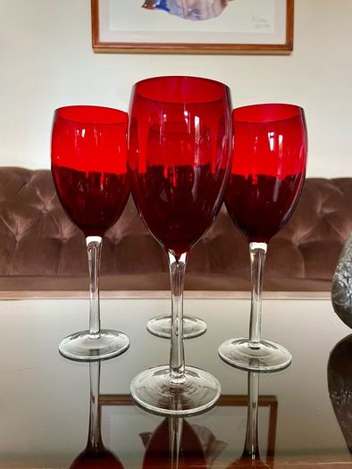 Vintage Italian Hand Blown Ruby Red Wine or Water Goblets 23 cm Tall