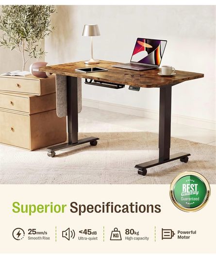 Electric Height Adjustable Standing Desk, 100x60cm Sit Stand Desk with Cable Tray, Hook and Storage Pocketse, Stand Up Desk with Memory Controller for Home Office