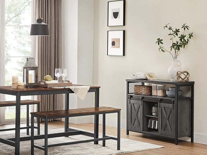 Sideboard Kitchen Cabinet Storage Cabinet with 2 Sliding Doors Adjustable Shelf Industrial for Living Room Anthracite Grey Black