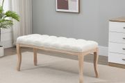 110cm Upholstered Bench, Linen Fabric Ottoman Stool with Button Tufted Seat, and Rubber Wood Legs