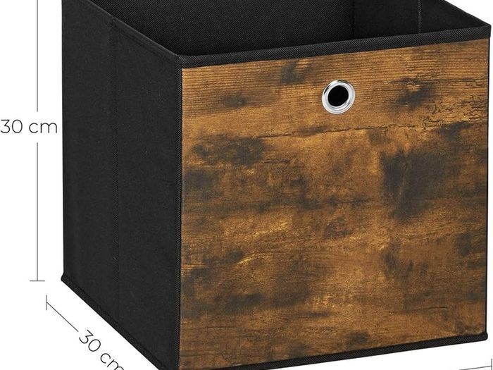 Storage Box, Set of 6, Box with Handle, Non-woven and Oxford Fabric, 30 x 30 x 30 cm, Suitable for Cubic Furniture, Foldable, Clothes, Rustic Brown and Black