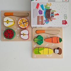 Wooden vegetables and cake